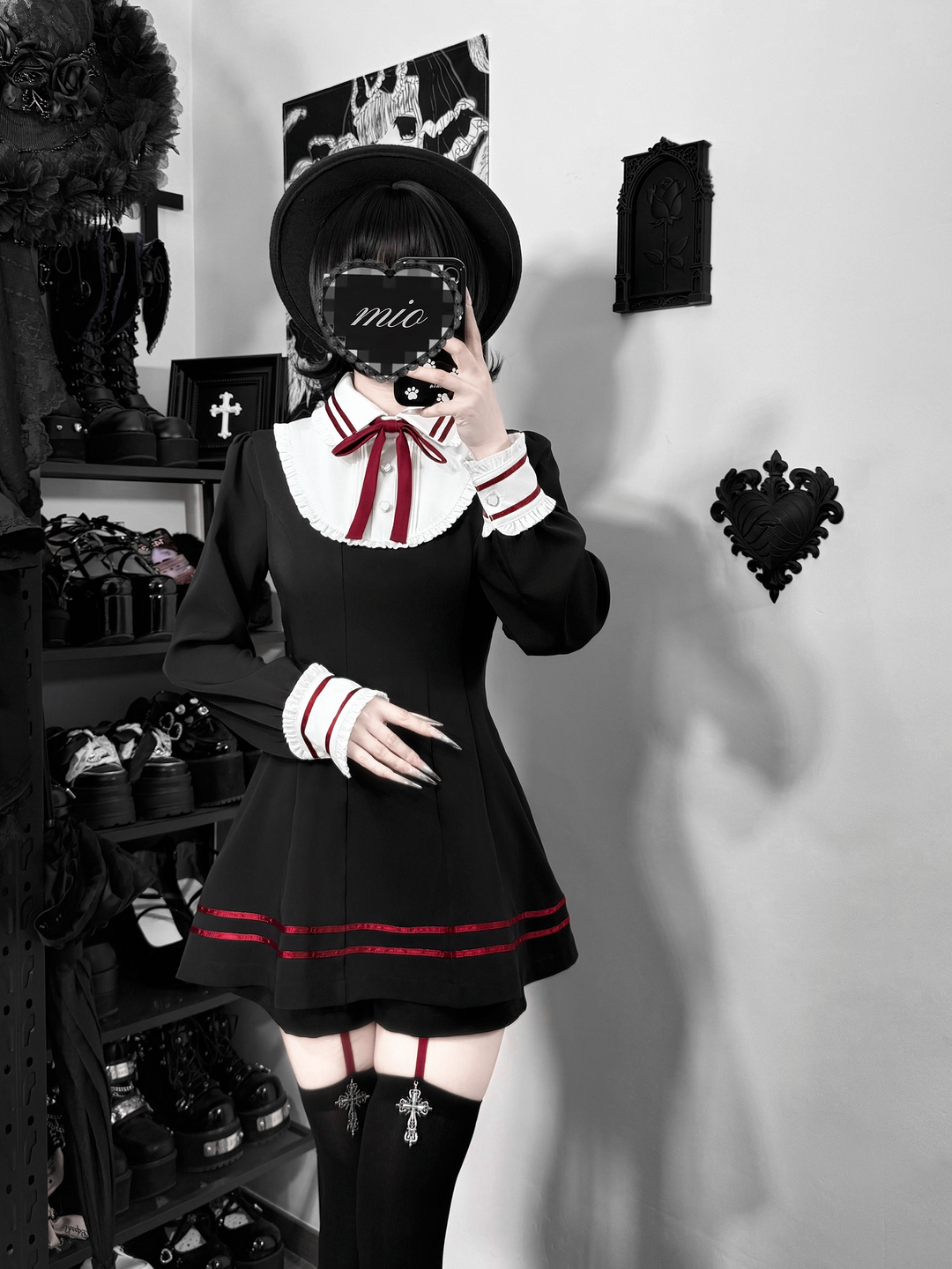Japanese Style Cape Dress Set, Black & White 45264:844240