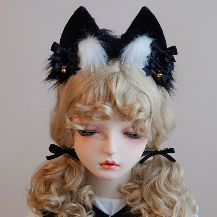 Lolita Headwear Handmade Cat Ears Hairband Black White Bow (15) 28946:332812 (15) 28946:332812