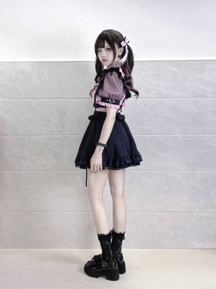 Jirai Kei Skirt Black Lace Hem Suspender Skirt 21994:326120