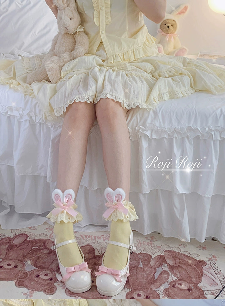 Kawaii Lolita Socks Bunny Ear Socks Lace Bow Short Socks 36574:564200 36574:564200