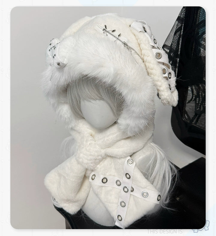 Punk Hat Y2K Plush Hat White Bunny Ear Hat 41874:722952