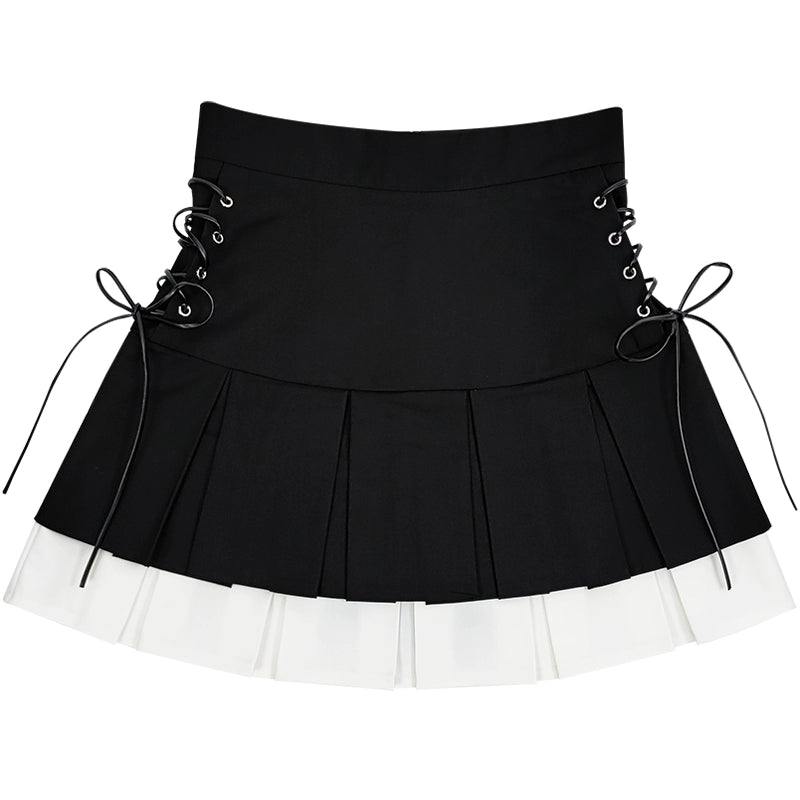 Kawaii Fashion Black Skirt Side Lace Up Pleated Skirt (L M S) 22750:326960 (L M S) 22750:326960