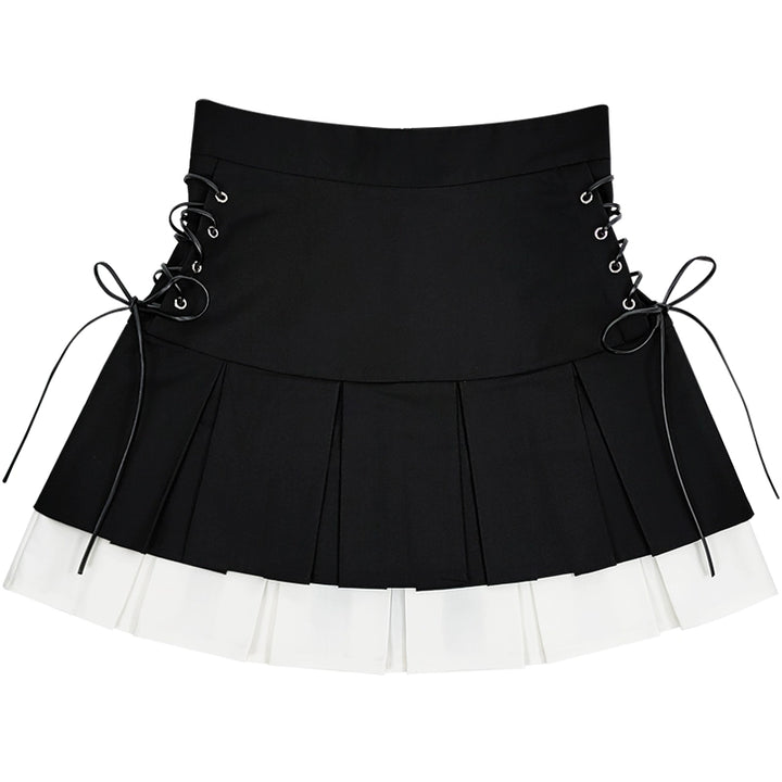 Kawaii Fashion Black Skirt Side Lace Up Pleated Skirt (L M S) 22750:326960