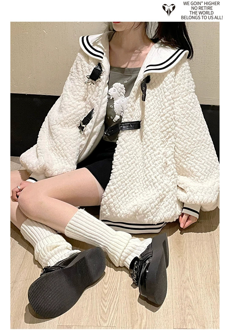 Kawaii Winter Coat Bunny Ears Fur Coat Skirt Set 40242:664240