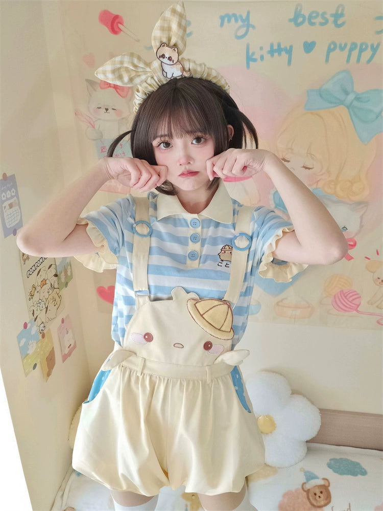 Yellow Suspender Shorts Blue Striped T-shirt 31734:366508 31734:366508