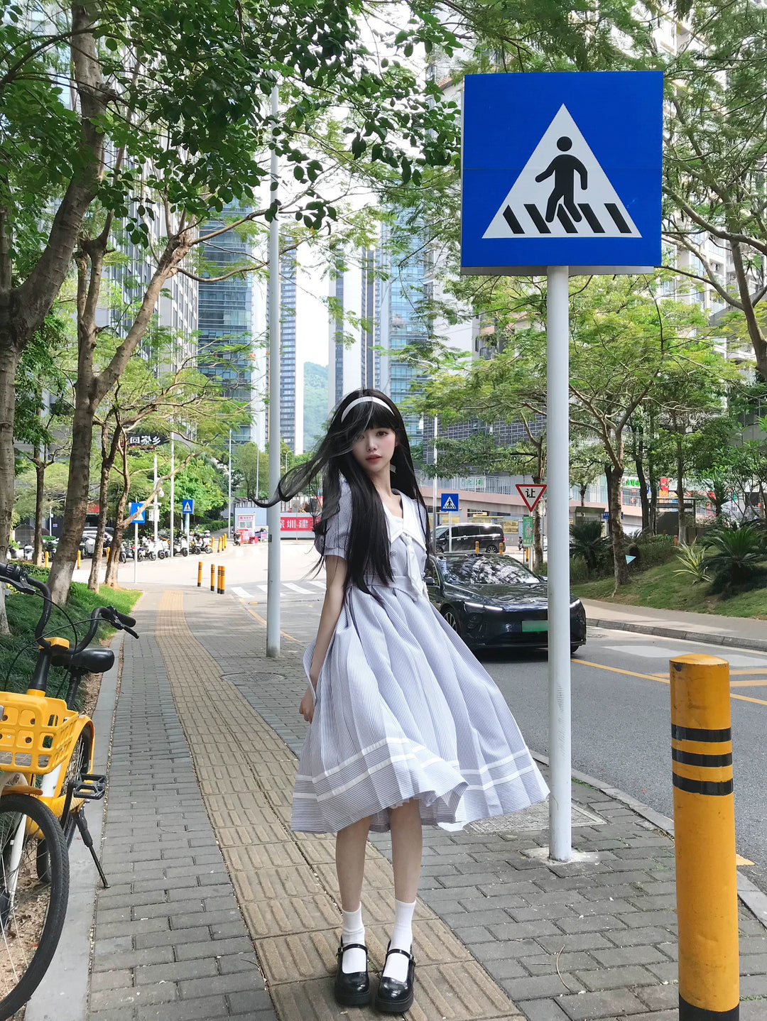 Summer JK Uniform Striped Dress, Sailor Collar 43627:781373