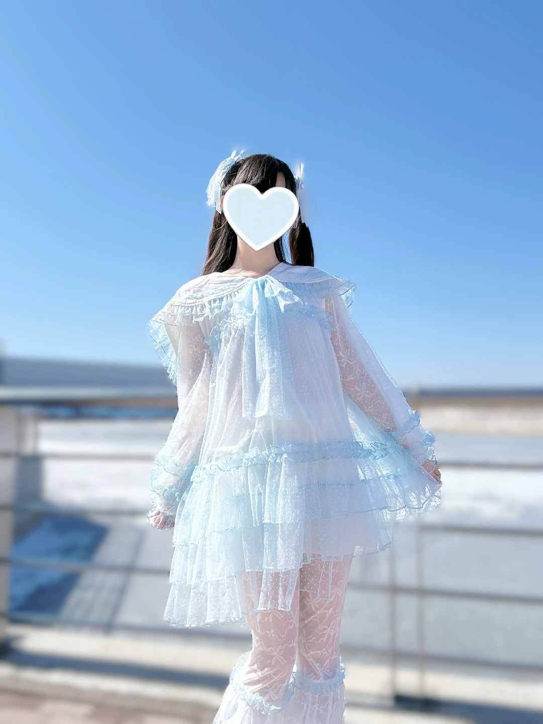 Ryousangata Tulle Polka Dot Blouse & Pants Set 45006:834526