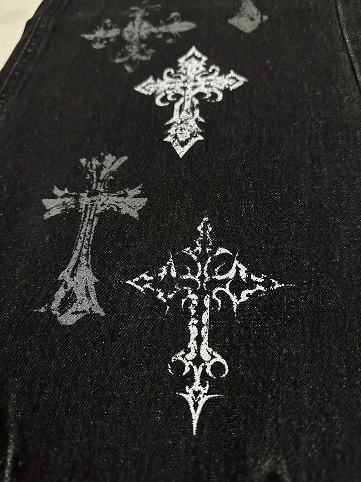 Punk Slight-flare Jeans, Varied Cross Prints 45698:859544