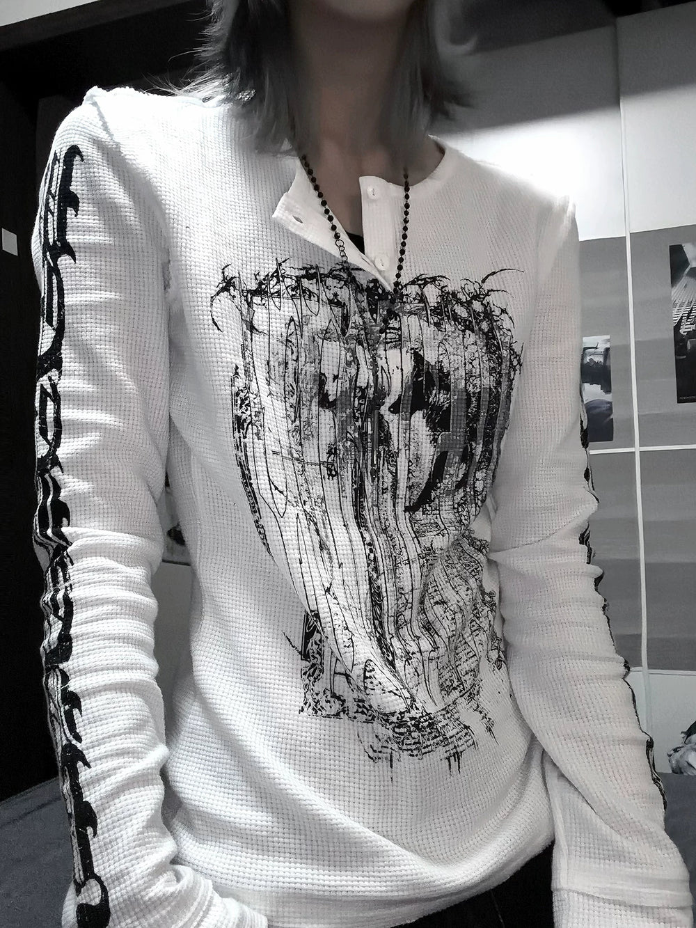 Gothic Printed Long Sleeve T-Shirt, Stretch Cotton 46066:874571