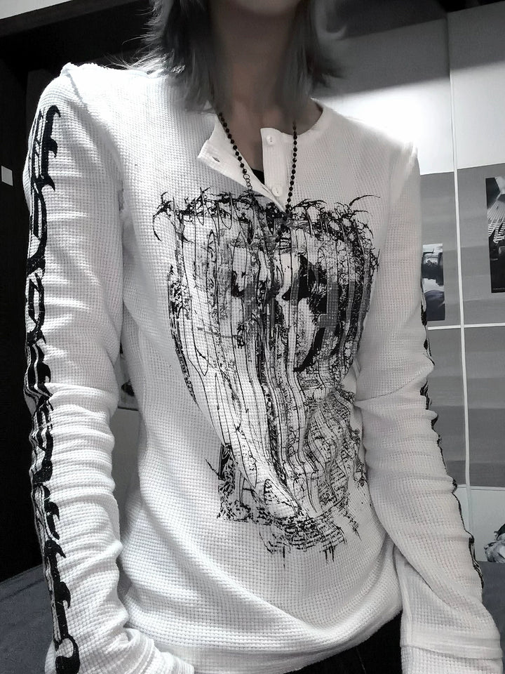 Gothic Printed Long Sleeve T-Shirt, Stretch Cotton 46066:874571