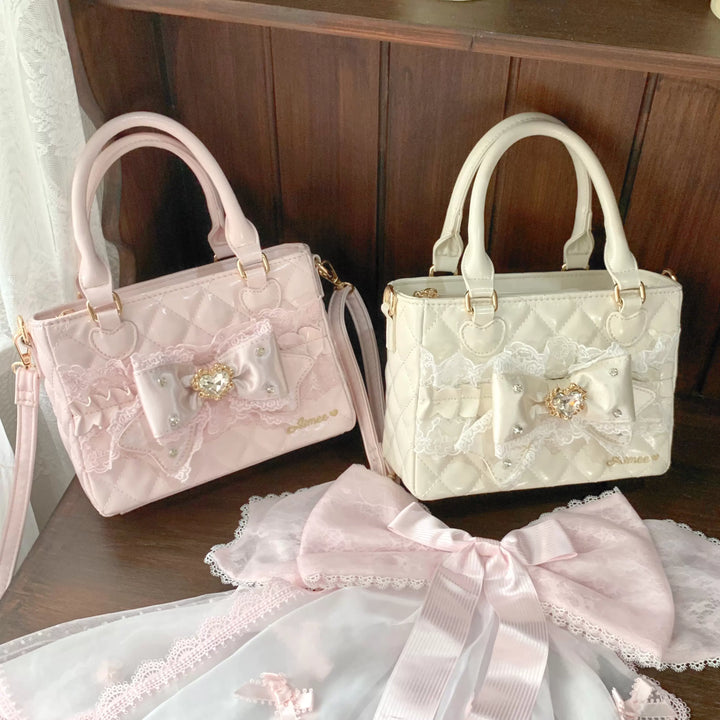 Ryousangata Square Handbag, Lace Bow & Diamond Quilting 45754:862839