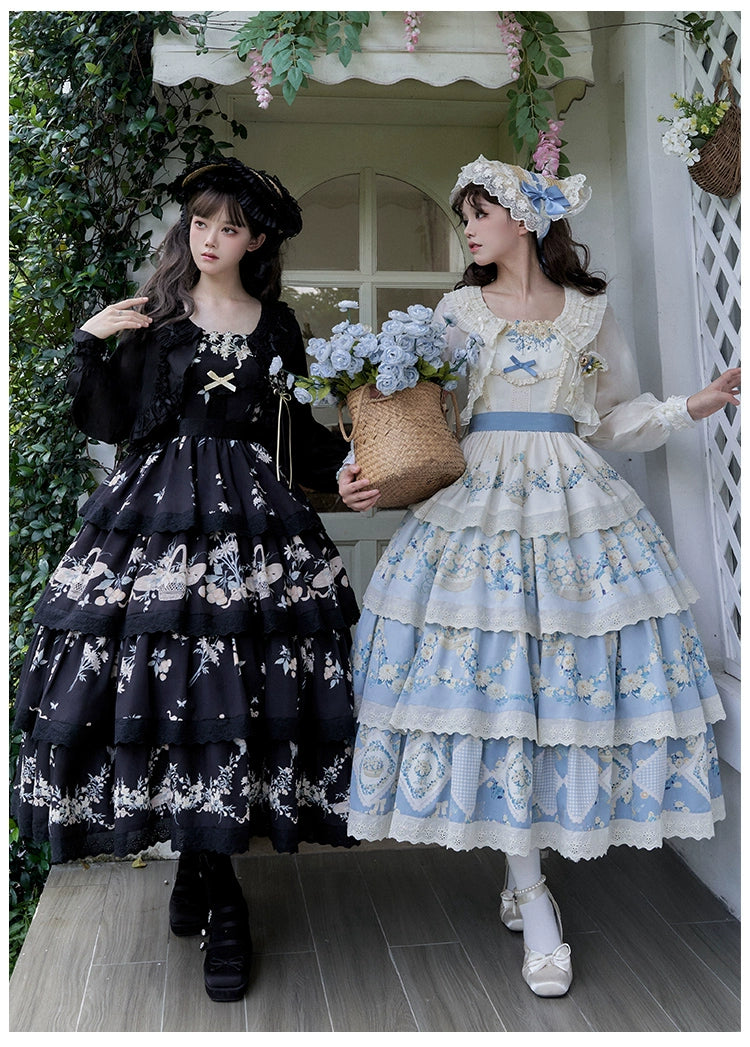 Classic Lolita Dress Twins JSK Cottagecore Embroidery Dress Tiered 39470:641094