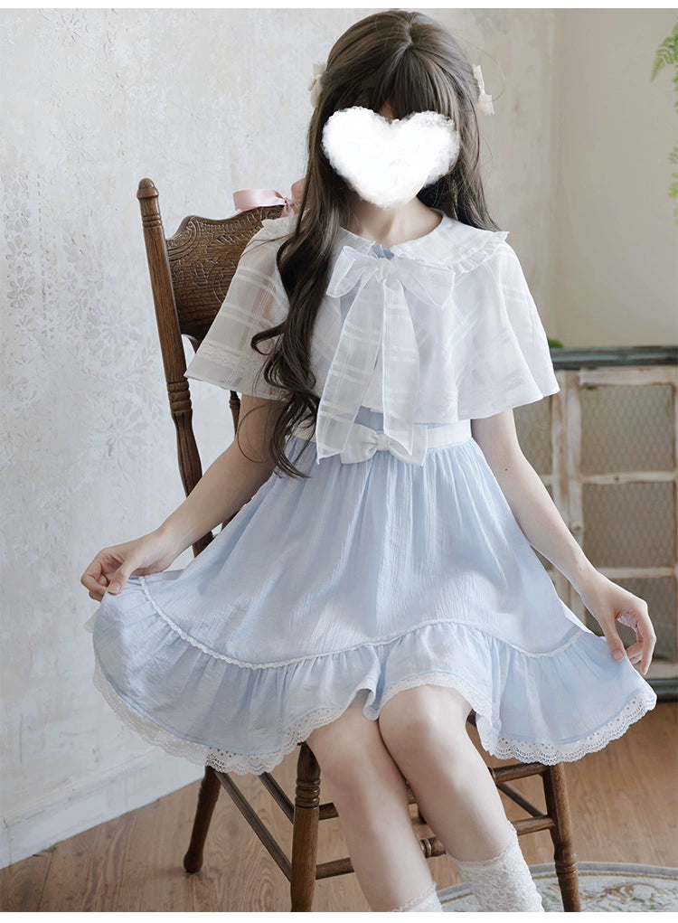 Blue / White Ryousangata One Piece Dress, Cape Style 43547:779034