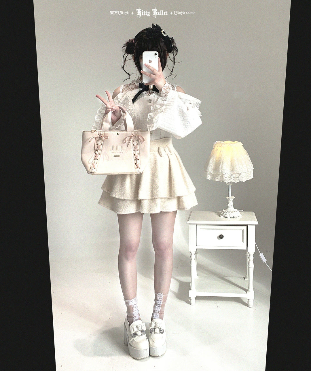 Jirai Kei Off-Shoulder Sweater, Lace Neck 44471:811008