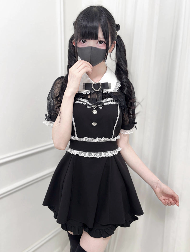 Jirai Kei Lace Shawl Dress Set, Rhinestone Details (Black / L M) 43567:779740