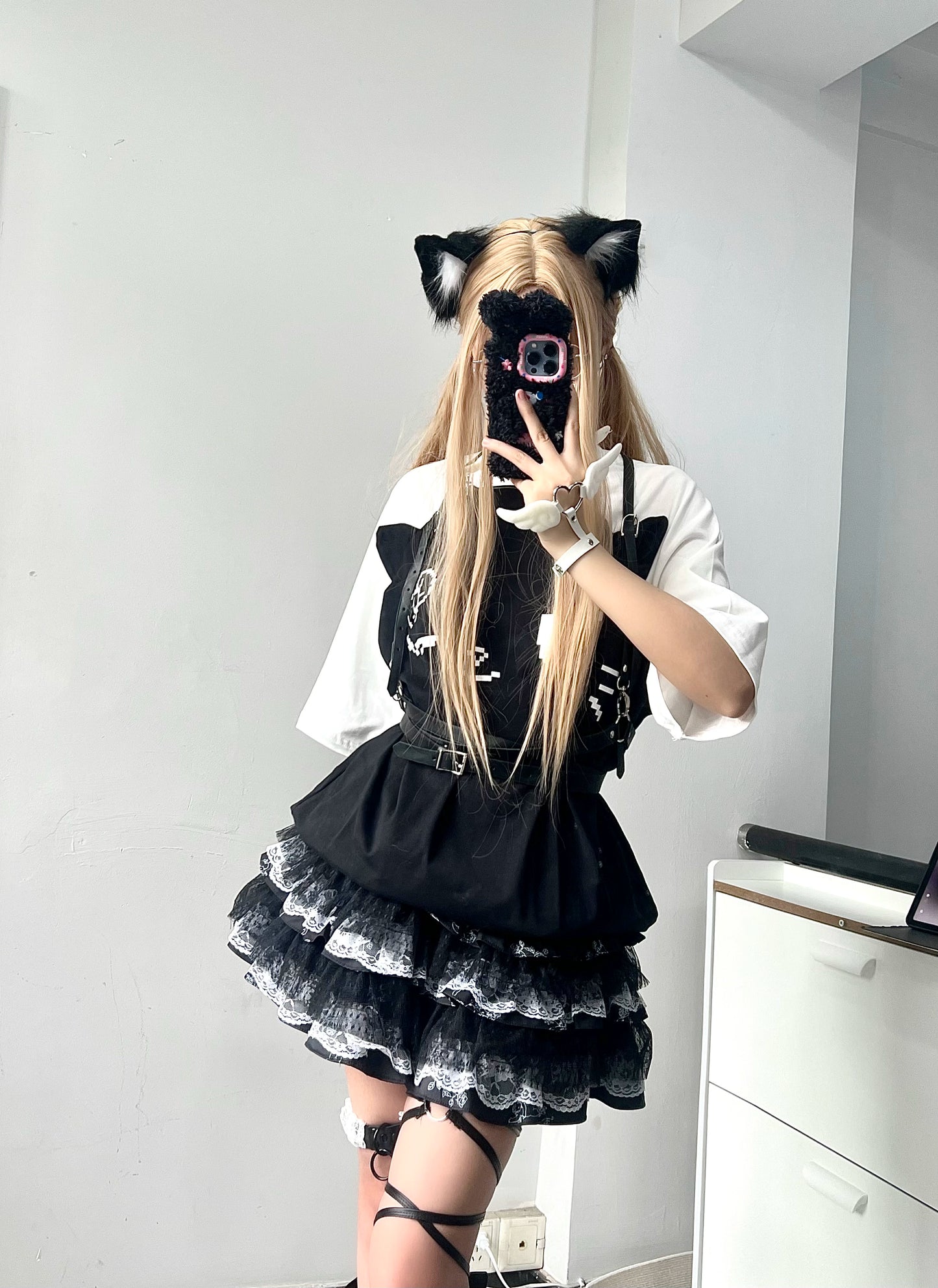 Jirai Kei Skirt Gothic Punk Skirt Black Lace Puff Skirt 36582:558608