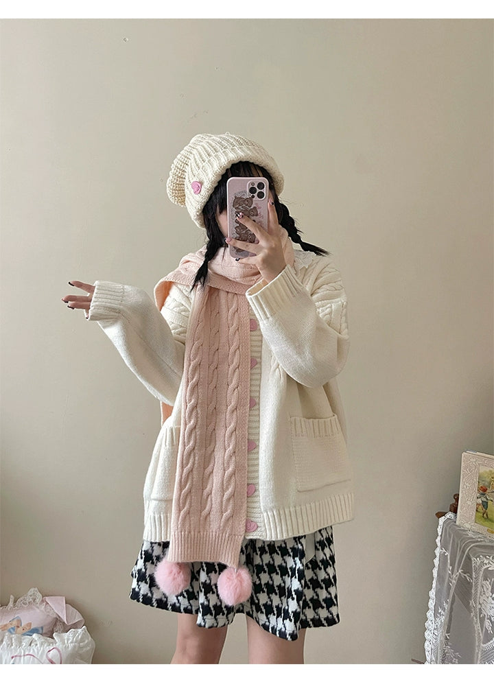 Kawaii Scarf Knitted Neck Warmer With Cute Ball 39340:620280