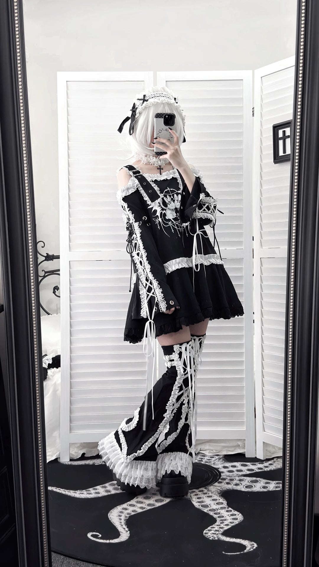 Punk Bunny Print T-shirt Dress, Adjustable Shoulder Straps 45836:865230