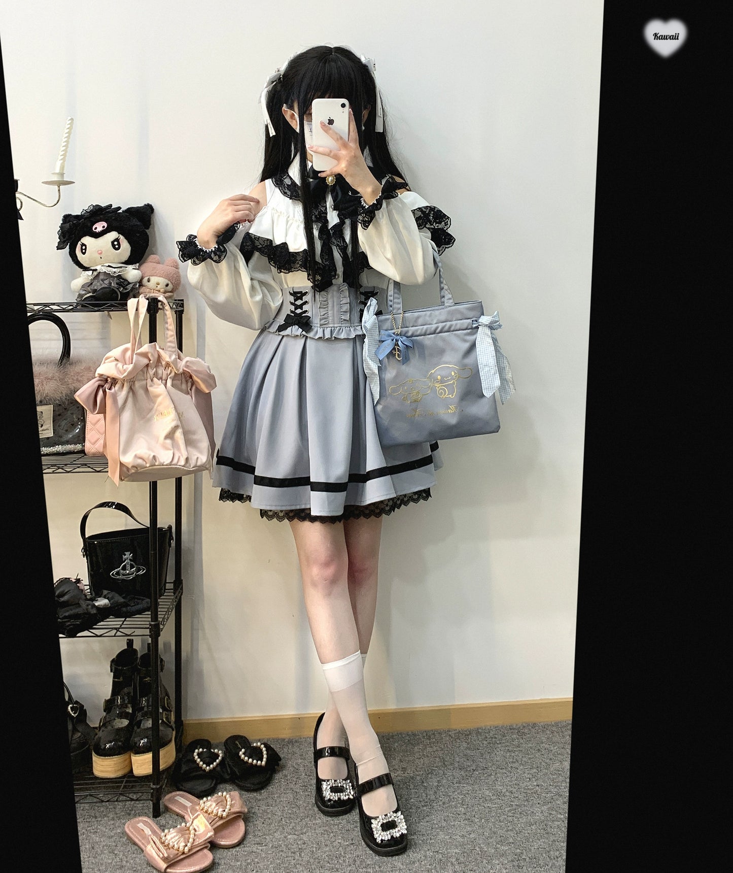 Jirai Kei Skirt High Waist Lace Up Skirt With Bow Tie 31860:396716