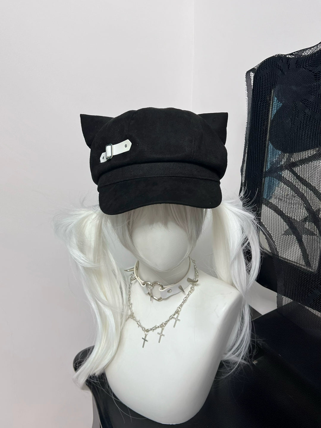 Jirai Kei Hat Blue Black Detachable Wings Cat Ear Beret 40038:649656