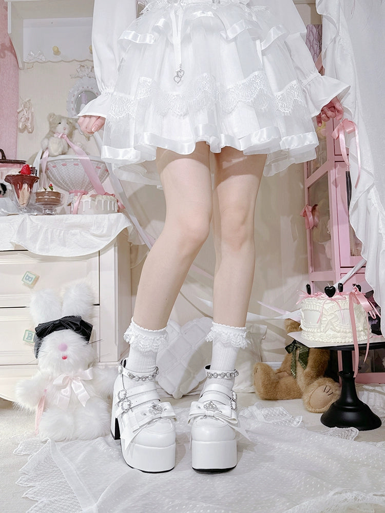 Jirai Kei Platform Shoes, Glittering Rhinestone, Chunky Heel 43247:775777