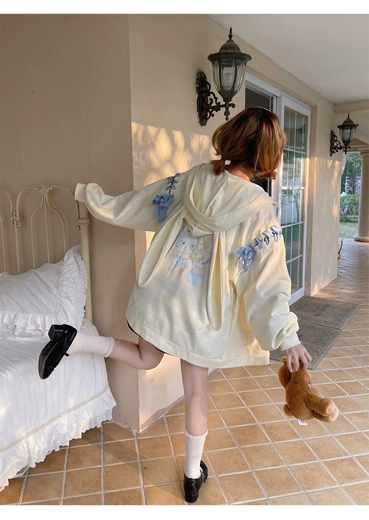 Pastel Oversized Hoodie Blue Apricot Bunny Ears Sweatershirt 22656:344292 22656:344292