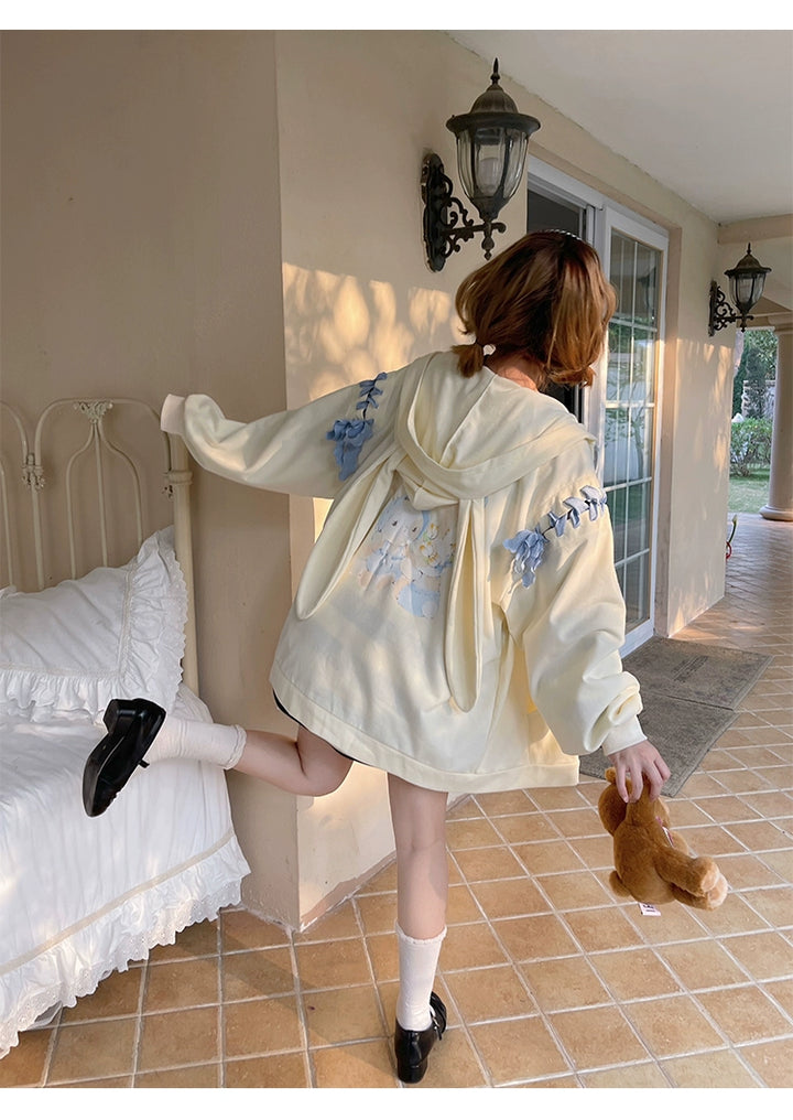 Pastel Oversized Hoodie Blue Apricot Bunny Ears Sweatershirt 22656:344292 22656:344292