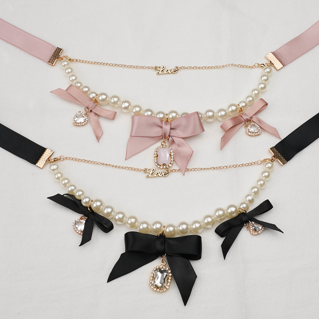 Jirai Kei Pearl Ribbon Lightning Kawaii Choker 21568:311416 21568:311416