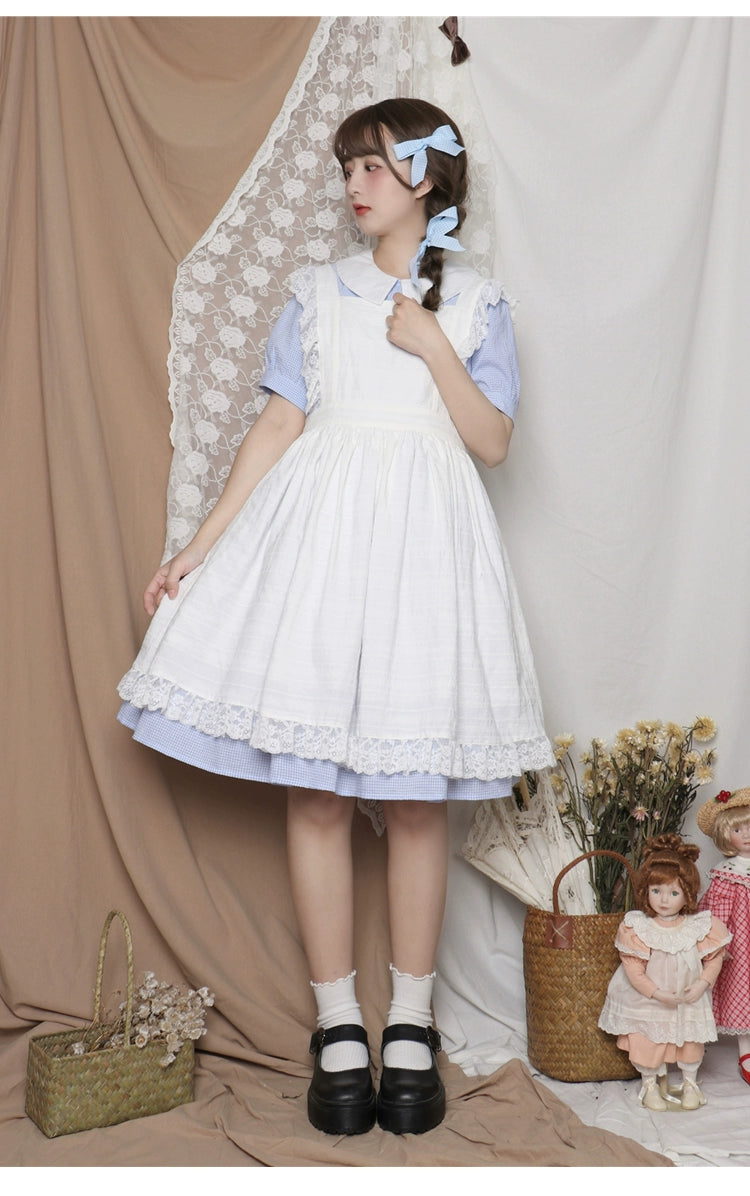 Lolita Dress White Apron Dress Cotton Suspender Skirt 36554:518660