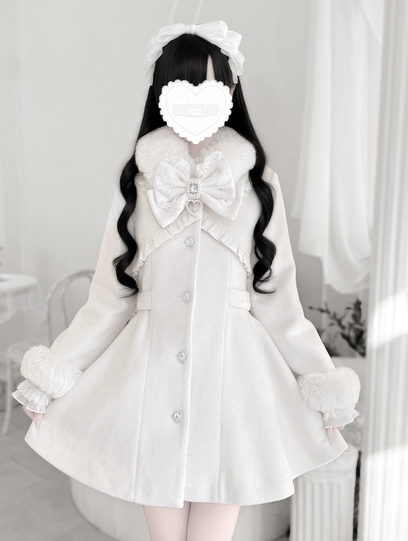 Fluffy Trim Ryousangata Winter Coat, Rhinestone Accents 44200:800829