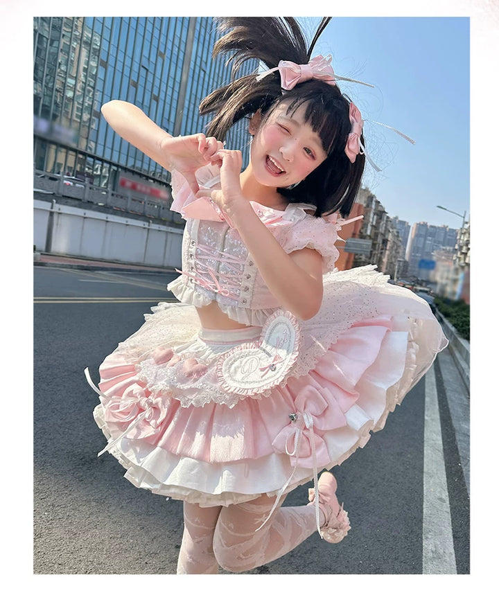 Chika Idol Outfit, Pink Heart-Decorated Top & Skirt (L M S) 44770:827349