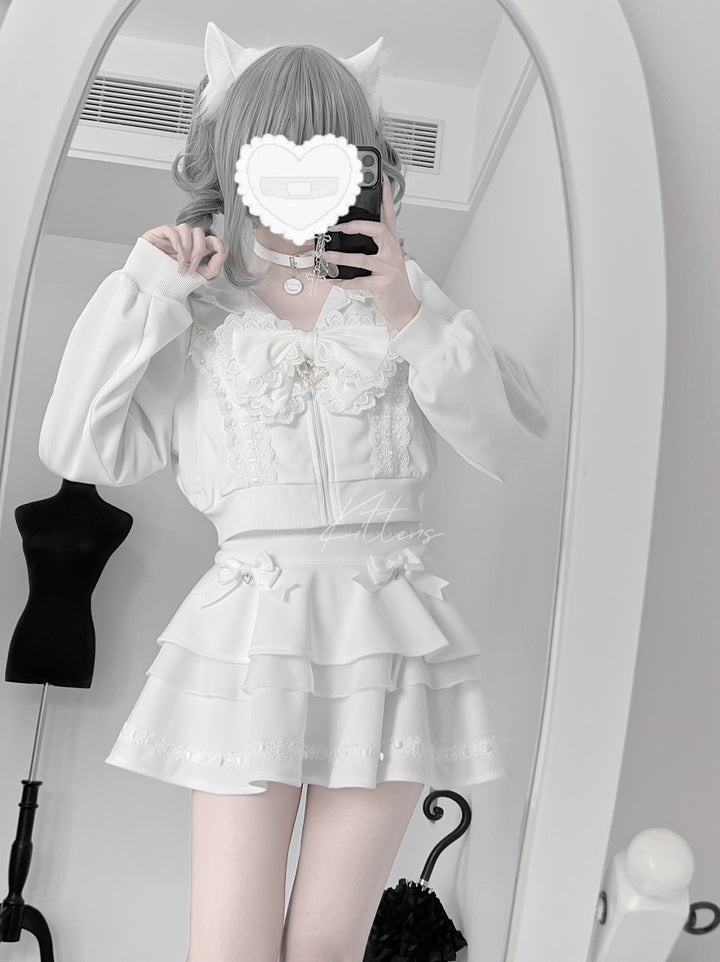 Jirai Kei Jacket Sporty Long Sleeve Hoodie And Skirt Set 42891:757150