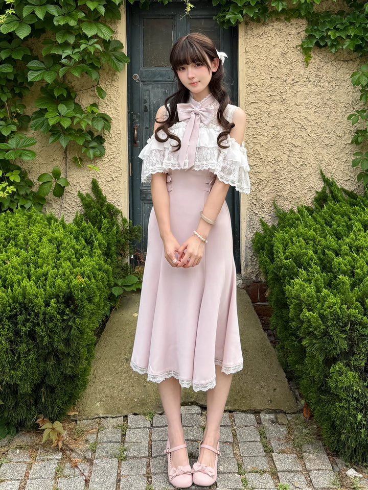 Seiso Kei Mermaid Flared Dress, Upper Lace Flounce Hem 45635:857885