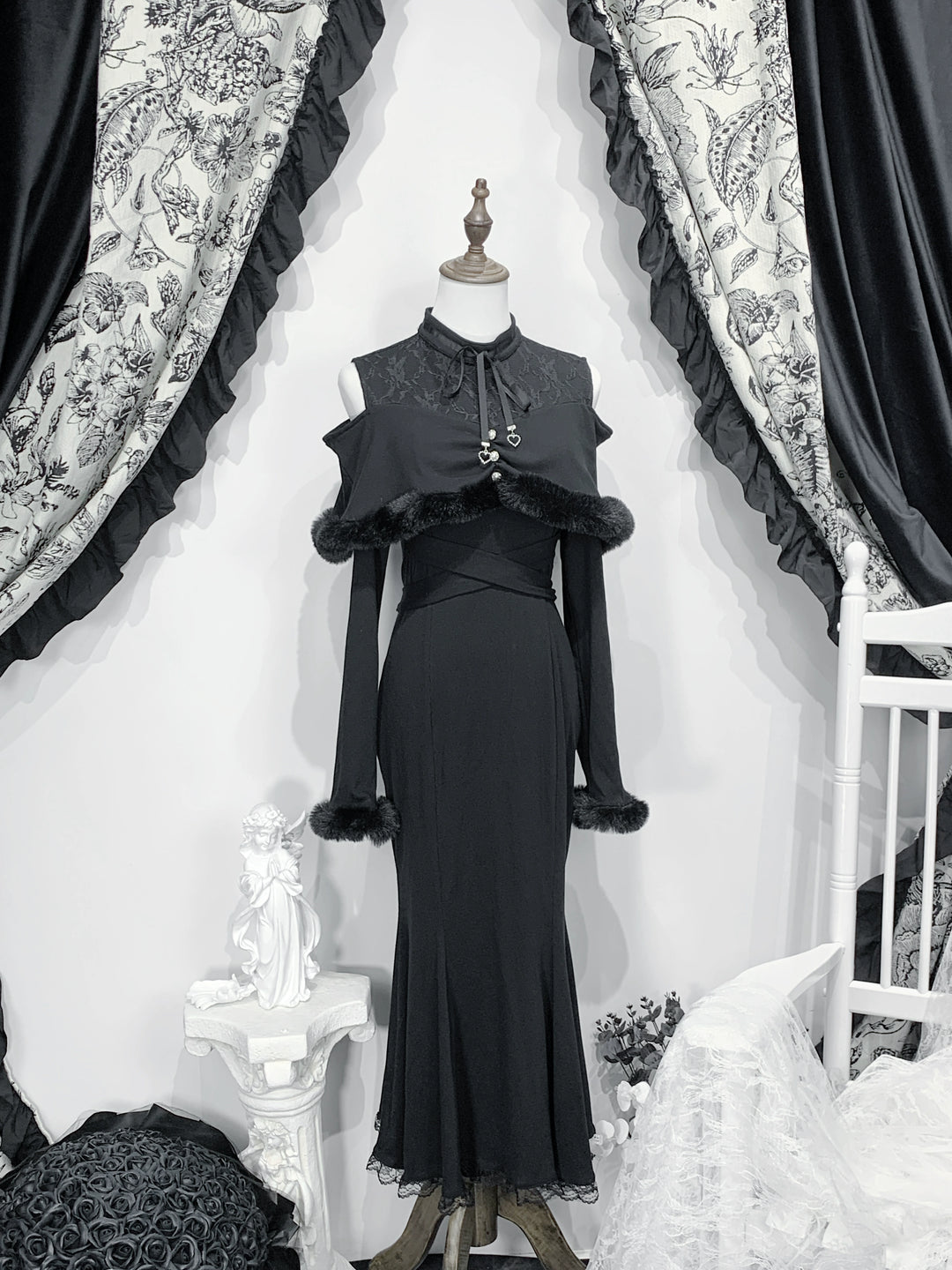 *针织长裙*虚拟天国原创设计量产型蕾服清楚系鱼尾裙日系露肩宅萌 44000:797366