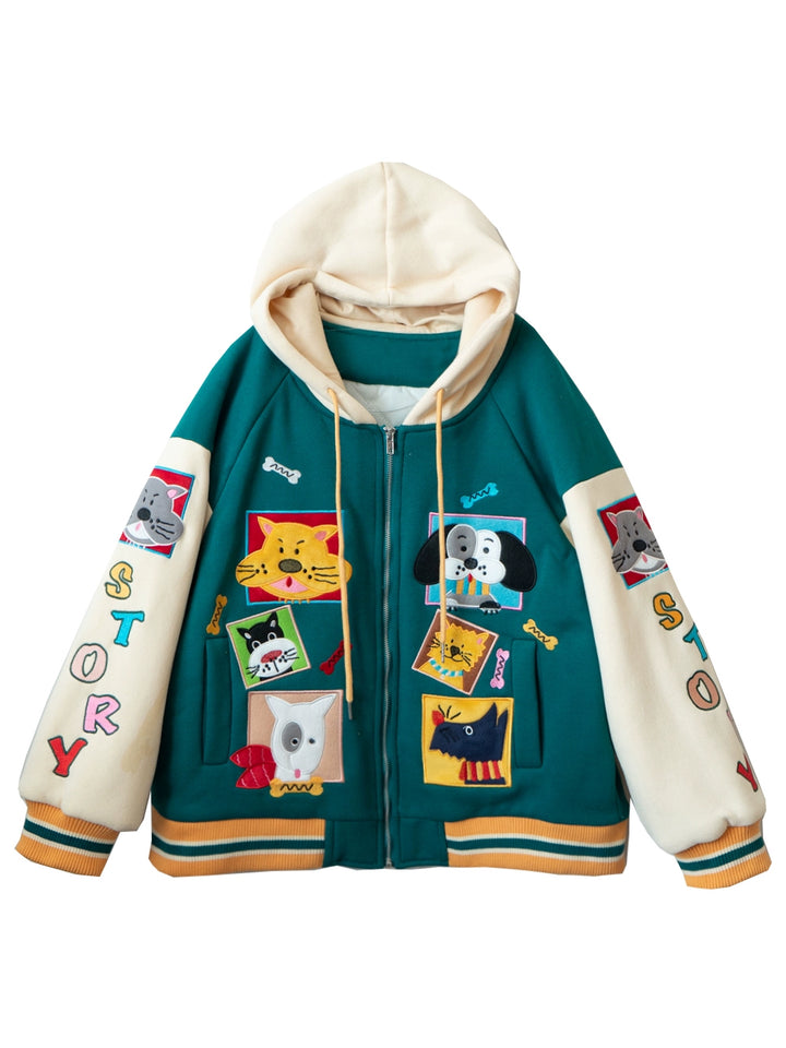 Kidcore Winter Coat Cartoon Embroidery Patch Oversized Hooide 31514:366600