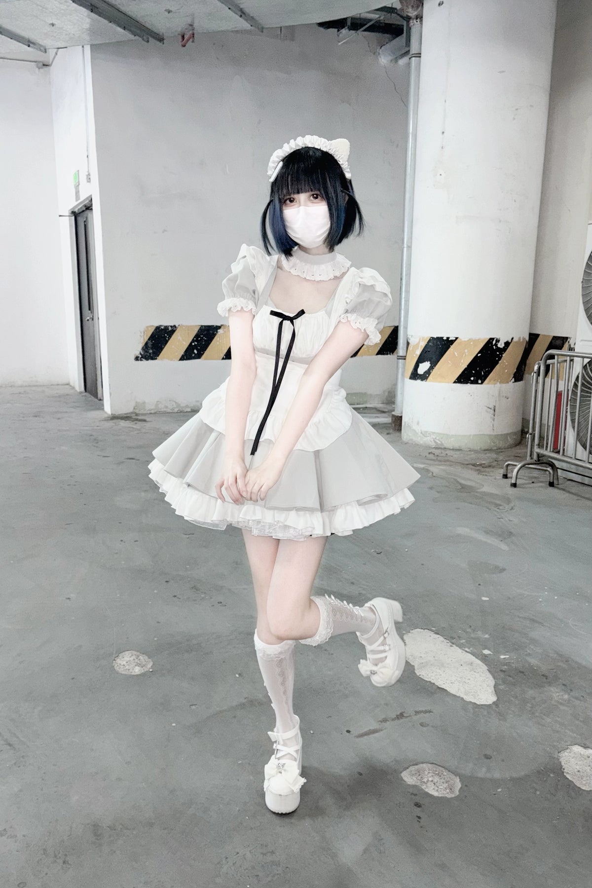 Kawaii Maid Dress, Detachable White Apron Pink Dress + Apron + Choker / M