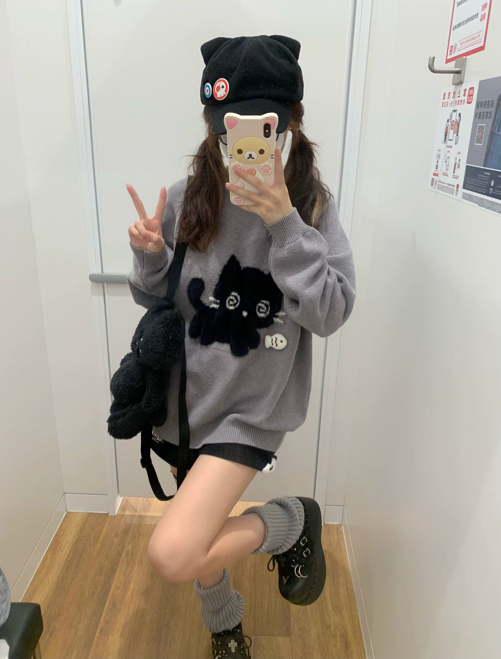 Kawaii Sweater Imitated Mink Cat Embroidery Top 39756:646218