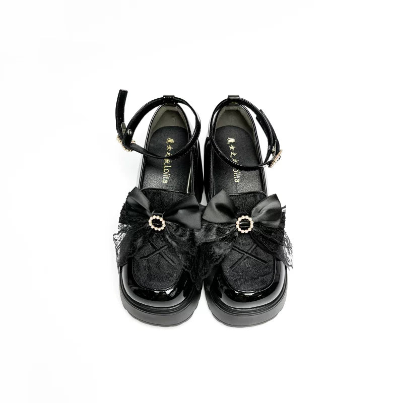 White/Black Jirai Kei Loafer Shoes, High Platform 44889:826009