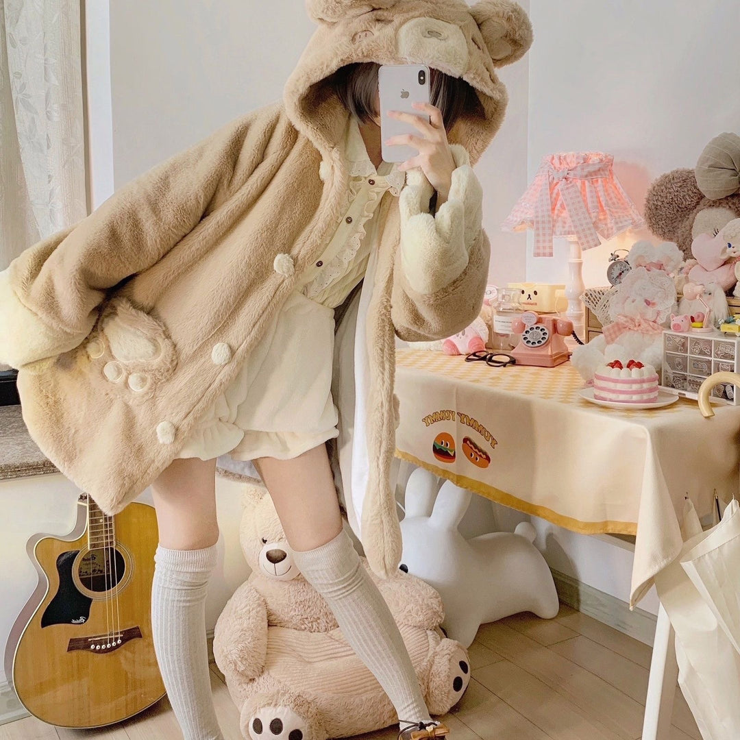 Lolita Plush Coat Bear Thick Cute Coat For Winter (2XL L M S XL) 32624:493330 (2XL L M S XL) 32624:493330