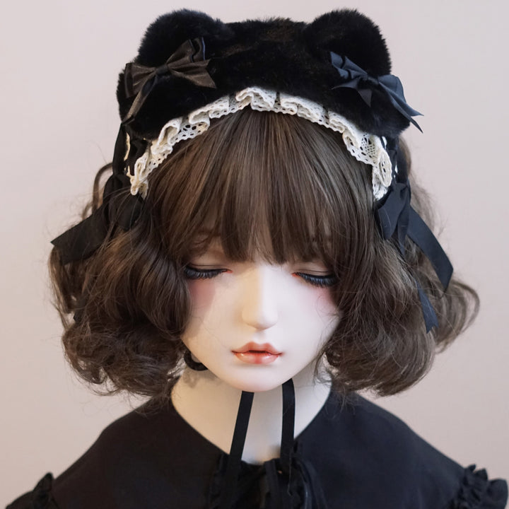 Lolita Headwear Handmade Cat Ears Hairband Black White Bow (8) 28946:332728 (8) 28946:332728