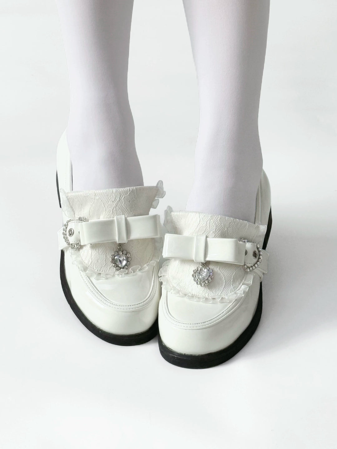 Jirai Kei Low-Heel Loafer Shoes, Rhinestones & Bow 43944:790321