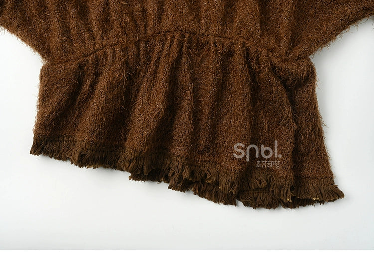 Mori Kei Stand-Collar Sweater, Irregular Plaid Skirt 44214:803828