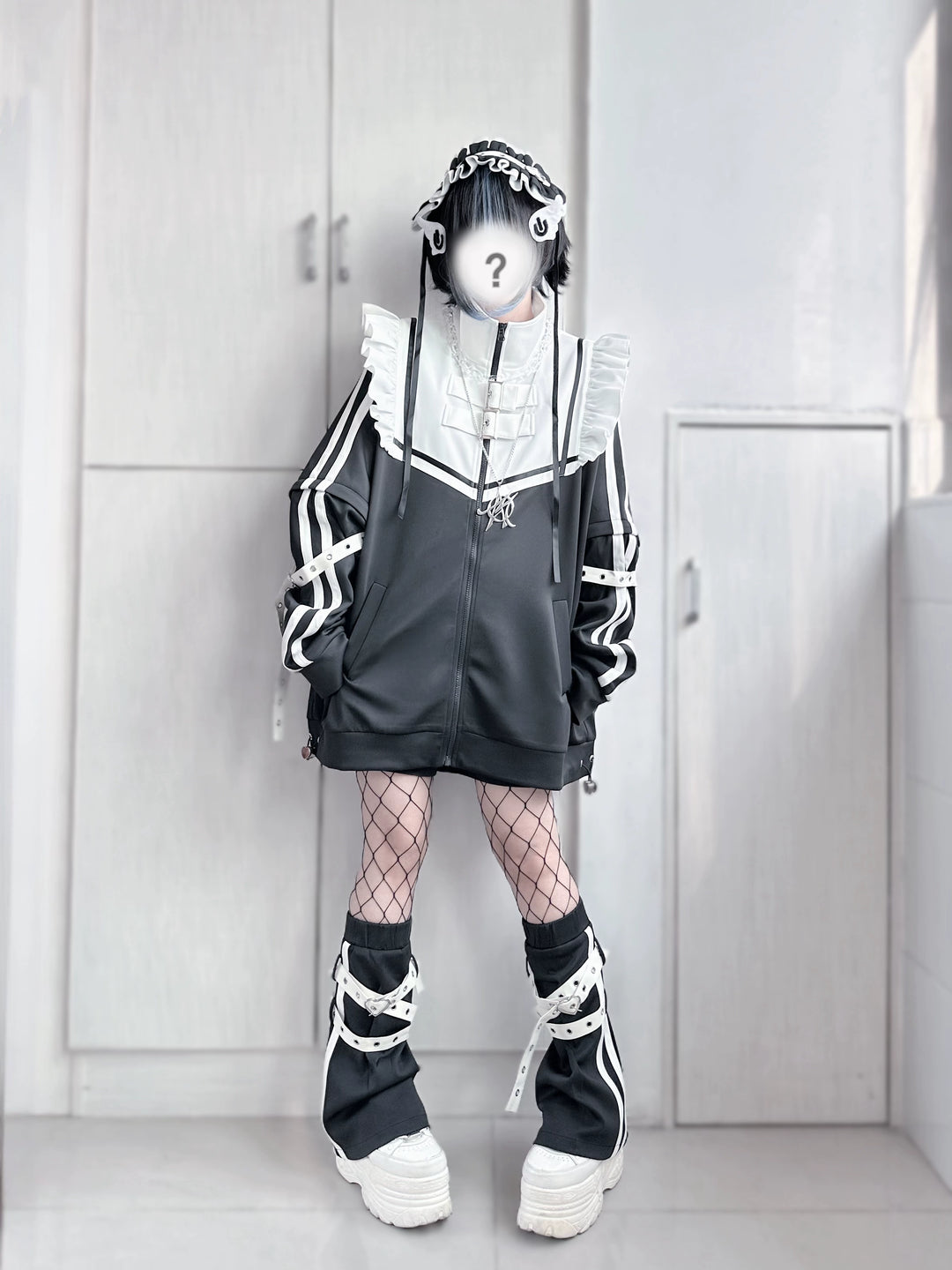 Jirai Kei Outfits Set Gray Black Jacket And Shorts Set 35728:502674