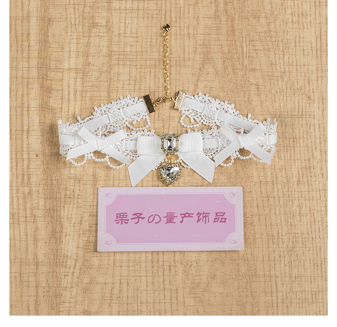 Jirai Kei Lace Choker, Detachable Faux Pearl Necklace 44010:793203