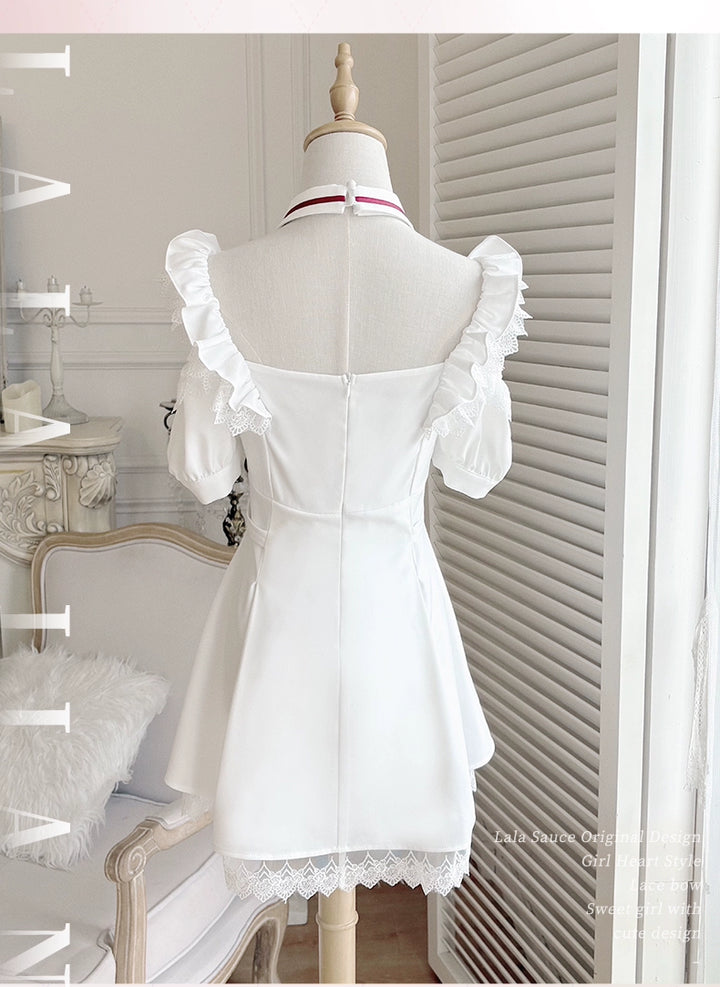 Red and White Yami Kawaii Dress, Lace Halter Neck 43725:783585