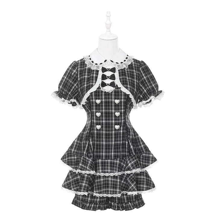 Plaid Jirai Kei Dress Set, Peter-pan Collar (L M S XL) 45568:853315