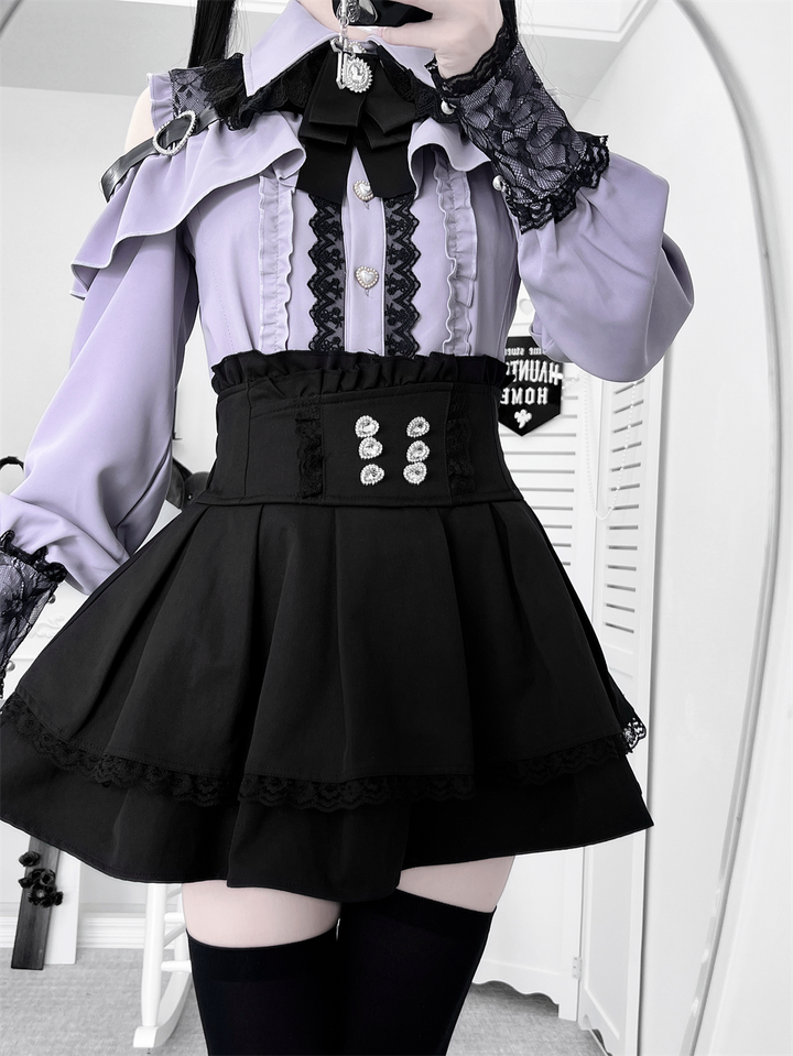 Lace-trimmed Jirai Kei Blouse, Multiple Colors 43878:788282