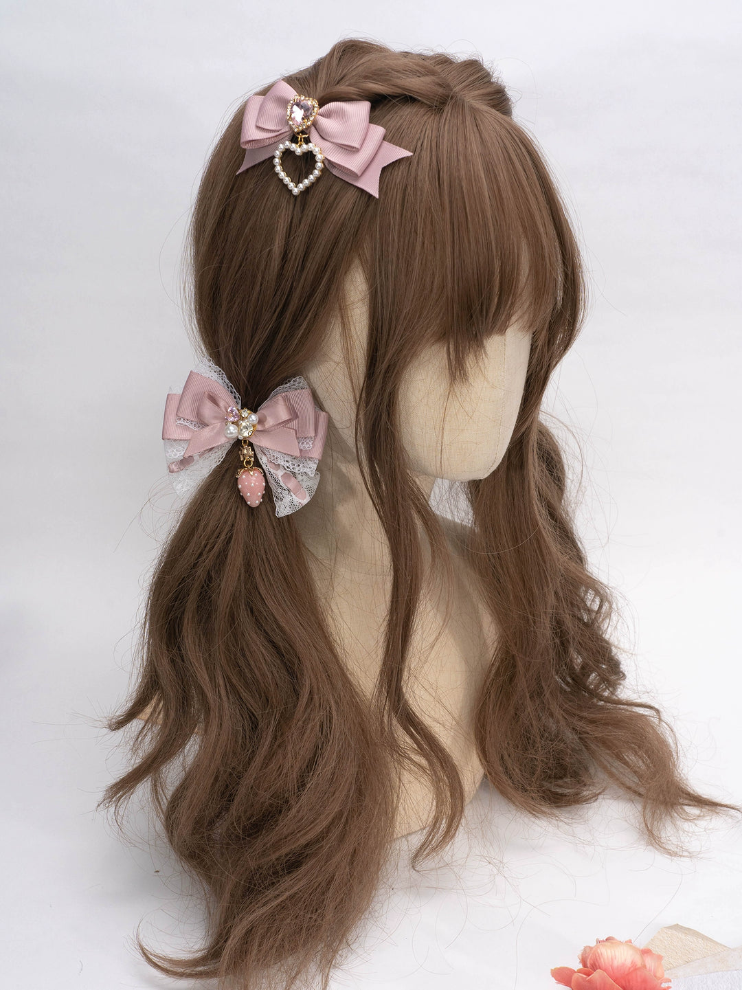 Jirai Kei Lolita Strawberry Princess Bow Hair Clips 21592:310978 21592:310978