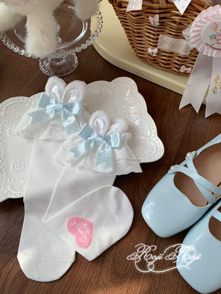 Sweet Lolita Mid-Calf Cotton Socks, Bunny Ears, Polka Dots 44712:819614