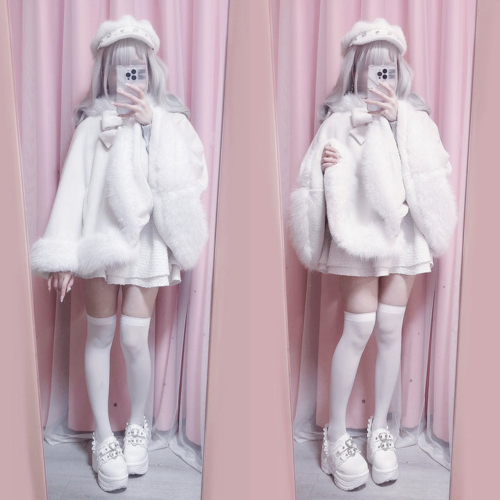 Jirai Kei Coat Cat Ear Hood Coat Winter Wool Cape Jacket 40958:702688